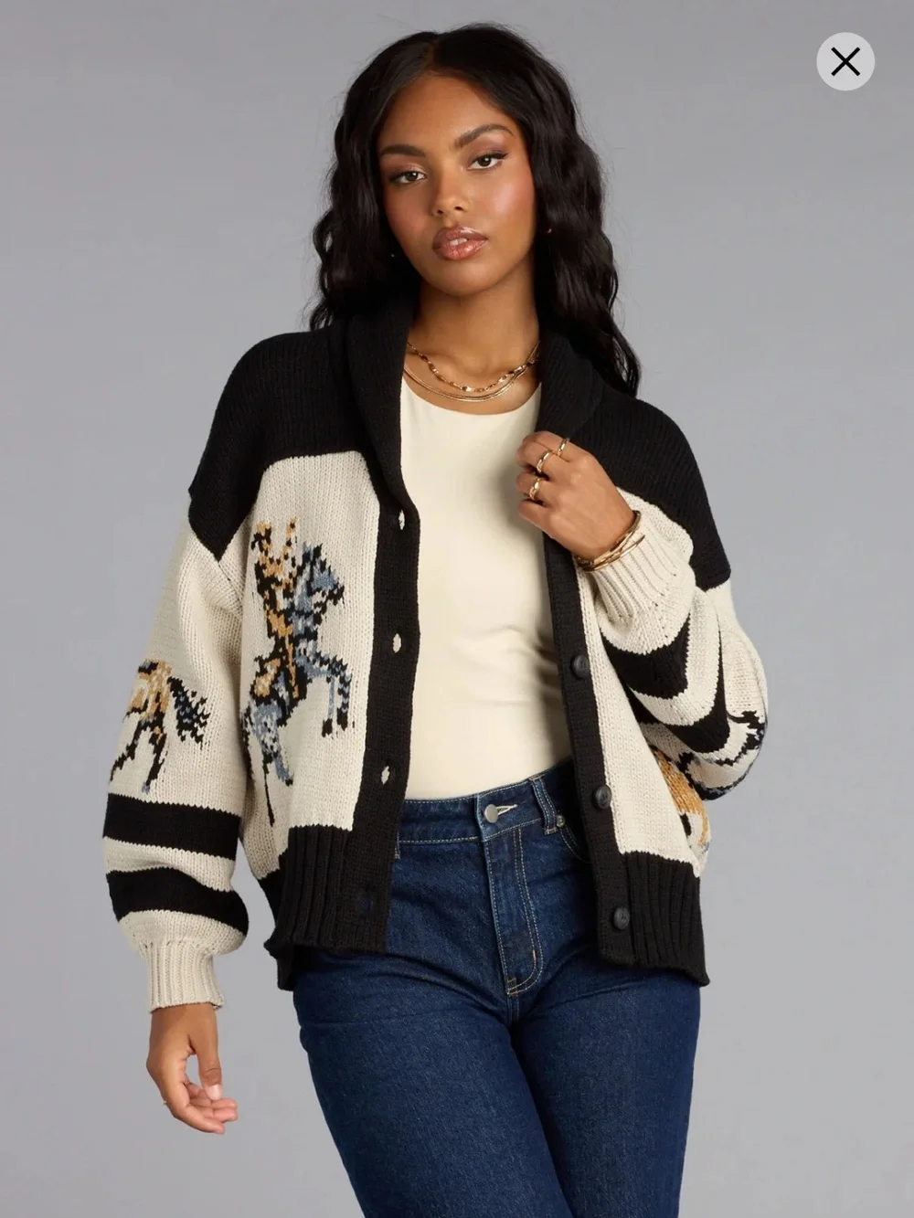 Windsor Intarsia Knit “Let’s Ride” Cardigan Sweater